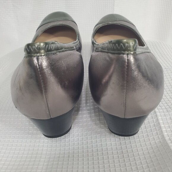 Cole Haan Nike Air Size 11 11M Pumps Wedge Round Patent Cap Toe Silver Green - Picture 10 of 13